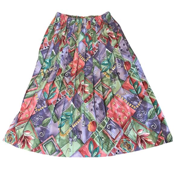 Vintage Pleated Maxi Skirt 24" Waist Floral Cottage Grandma Modest Geometric - Picture 1 of 3